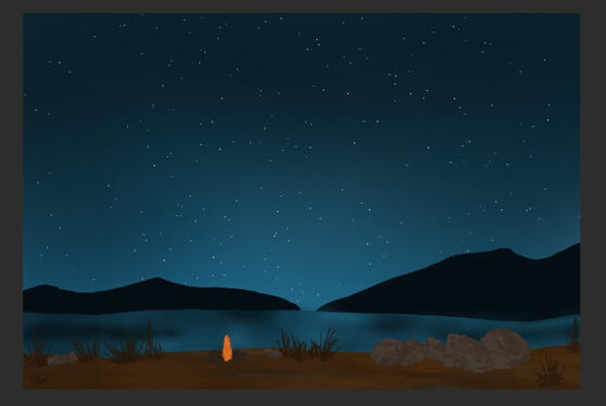 Bonfire under the starry night